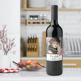 60e verjaardag zwarte witte strepen foto van flora wijn etiket