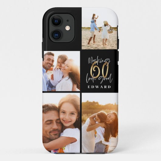 60e verjaardagfoto collage zwart gouden script Case-Mate iPhone case (Achterkant)