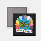 60e Verjaardagsballonnen Happy Birthday Button Magneet (Voorkant / Achterkant)