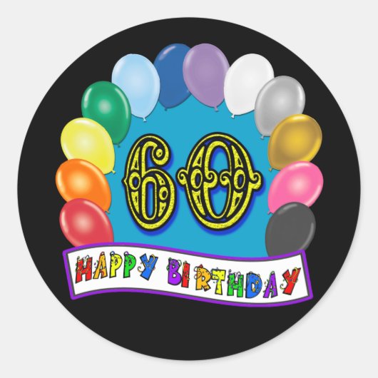 60e Verjaardagsballonnen Happy Birthday Sticker (Voorkant)
