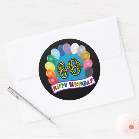 60e Verjaardagsballonnen Happy Birthday Sticker (Envelop)
