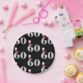 60e verjaardagsballonnen op zwarte ballonnen papieren bordje (Feest)