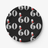 60e verjaardagsballonnen op zwarte ballonnen papieren bordje (Voorkant)