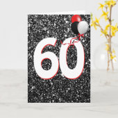 60e Verjaardagsballonnen op Zwarte Glitter Kaart (Gele Bloem)