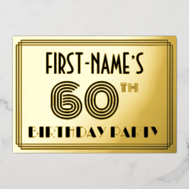 60e verjaardagsfeest — Art Deco-stijl “60” & naam Folie Uitnodiging