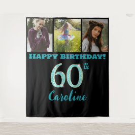 60e verjaardagsfeest, Blauwgroen Blue Glitter & 3 Wandkleed