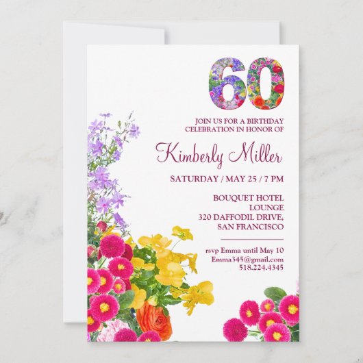 60e verjaardagsfeest Bloemig Modern 60 jaar feest Kaart (Voorkant)