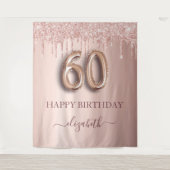 60e verjaardagsfeest blozend roze roos gouden glit wandkleed (Voorkant)