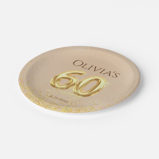 60e verjaardagsfeest Elegante gouden papieren Bord (Gekanteld)