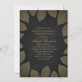 60e verjaardagsfeest Elegante zwarte gouden blader Kaart