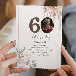 60e verjaardagsfeest en bloemen bloemenuitnodiging kaart