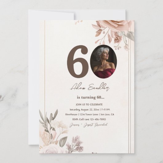 60e verjaardagsfeest en bloemen bloemenuitnodiging kaart (Voorkant)