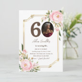 60e verjaardagsfeest en florale uitnodigingen (Staand voorkant)