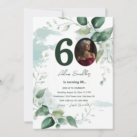 60e verjaardagsfeest en groene brunches uitnodigin kaart (Voorkant)