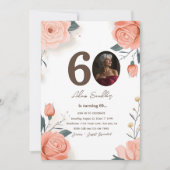 60e verjaardagsfeest en rode reses uitnodigingen (Voorkant)