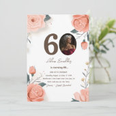 60e verjaardagsfeest en rode reses uitnodigingen (Staand voorkant)