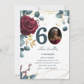 60e verjaardagsfeest en rode rozen en blauw kaart (Voorkant)