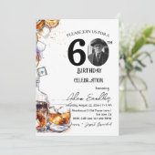 60e verjaardagsfeest en whisky en drinken kaart (Staand voorkant)
