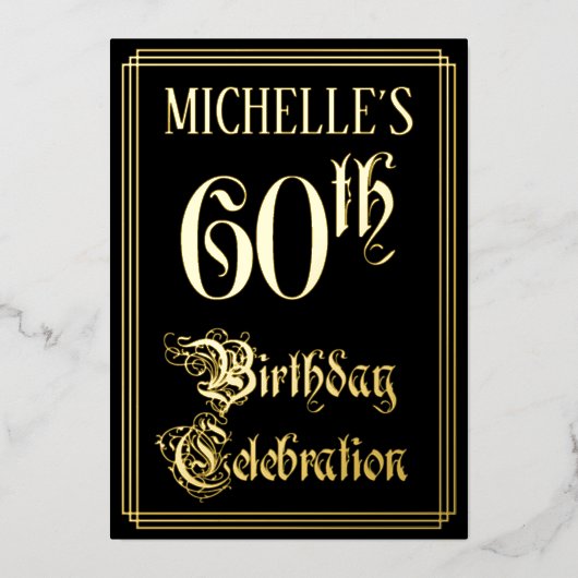 60e verjaardagsfeest — Fantasie schrift en eigen n Folie Uitnodiging (Voorkant)