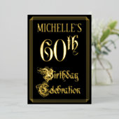 60e verjaardagsfeest — Fantasie schrift en eigen n Folie Uitnodiging (Staand Voorkant)