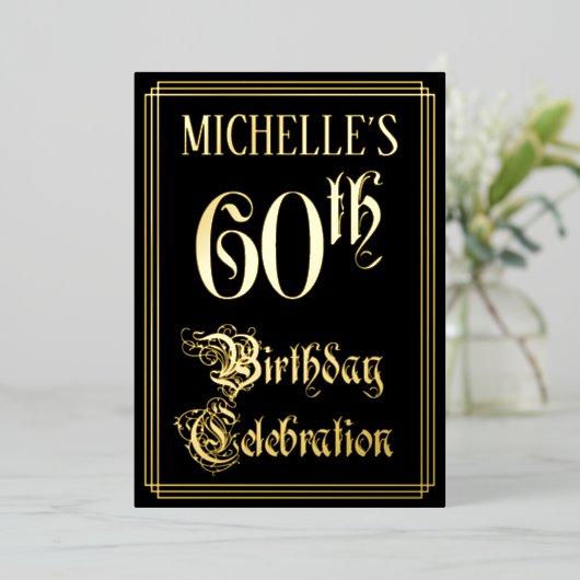 60e verjaardagsfeest — Fantasie schrift en eigen n Folie Uitnodiging (Staand Voorkant)