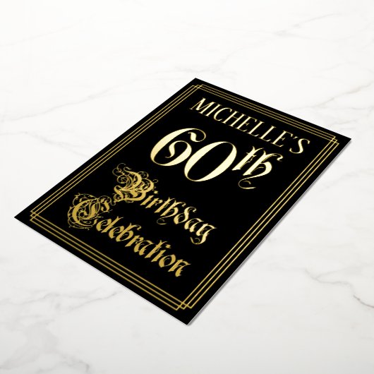 60e verjaardagsfeest — Fantasie schrift en eigen n Folie Uitnodiging (Gedraaid)