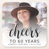 60e Verjaardagsfeest Foto Black Script Cheers Kartonnen Onderzetters (Voorkant)