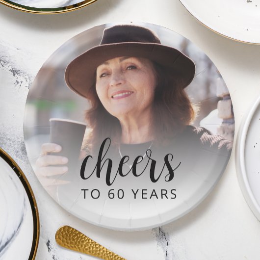 60e Verjaardagsfeest Foto Black Script Cheers Papieren Bordje