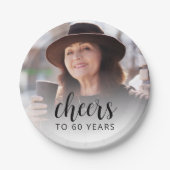 60e Verjaardagsfeest Foto Black Script Cheers Papieren Bordje (Voorkant)