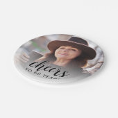 60e Verjaardagsfeest Foto Black Script Cheers Papieren Bordje (Gekanteld)