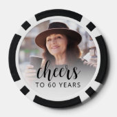 60e Verjaardagsfeest Foto Black Script Cheers Poker Chips (Achterkant)