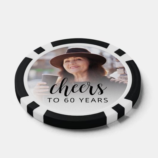 60e Verjaardagsfeest Foto Black Script Cheers Poker Chips (Enkel)