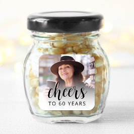 60e Verjaardagsfeest Foto Black Script Cheers Vierkante Sticker