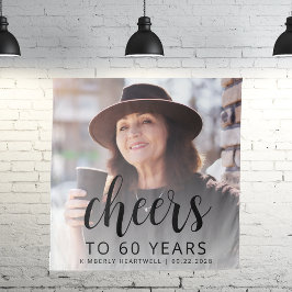 60e Verjaardagsfeest Foto Black Script Cheers Wandkleed