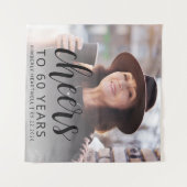 60e Verjaardagsfeest Foto Black Script Cheers Wandkleed (Voorkant (horizontaal))