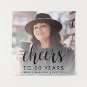 60e Verjaardagsfeest Foto Black Script Cheers Wandkleed (Voorkant)