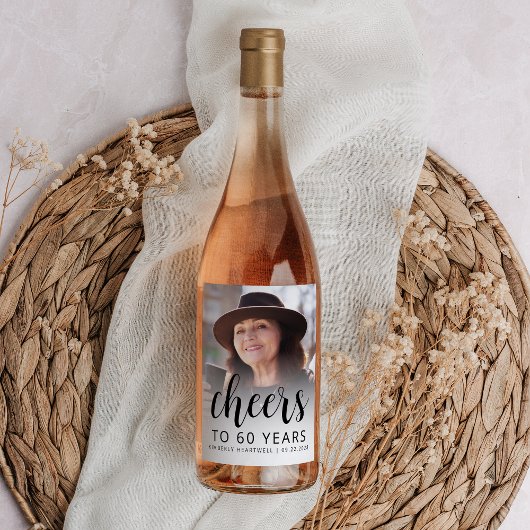 60e Verjaardagsfeest Foto Black Script Cheers Wijn Etiket