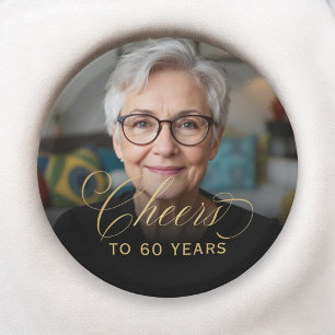 60e Verjaardagsfeest Foto Gold Script Cheers Papieren Bordje