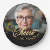 60e Verjaardagsfeest Foto Gold Script Cheers Papieren Bordje (Voorkant)