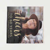 60e Verjaardagsfeest Foto Gold Script Cheers Wandkleed (Voorkant (horizontaal))