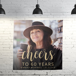 60e Verjaardagsfeest Foto Gold Script Cheers Wandkleed