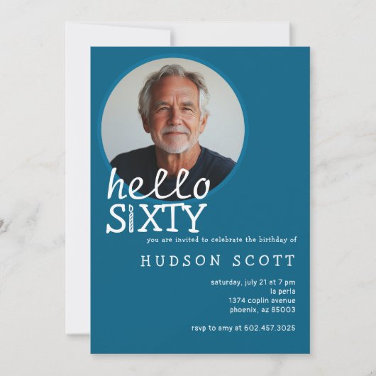 60e verjaardagsfeest foto Sixty Modern Blue Kaart (Voorkant)