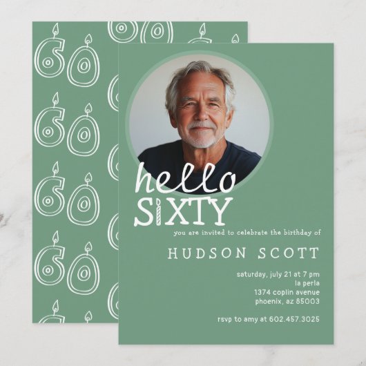60e verjaardagsfeest foto Sixty Modern Sage Green Kaart (Voorkant / Achterkant)