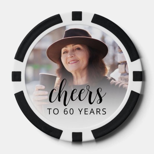 60e Verjaardagsfeest Foto Zwart Schrift Proost Poker Chips (Voorkant)
