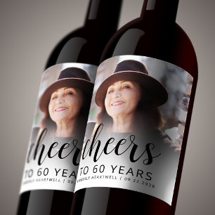 60e Verjaardagsfeest Foto Zwart Schrift Proost Wijn Etiket