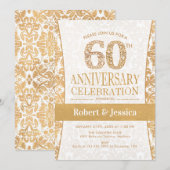 60e verjaardagsfeest - Goud Wit Kaart (Voorkant / Achterkant)