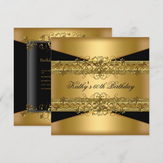60e verjaardagsfeest Goud Zwart 60 Kaart (Voorkant / Achterkant)