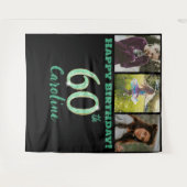 60e verjaardagsfeest, groene glitter en 3 foto's wandkleed (Voorkant (horizontaal))
