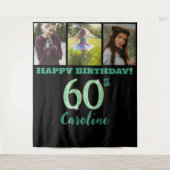 60e verjaardagsfeest, groene glitter en 3 foto's wandkleed (Voorkant)