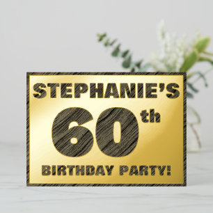 60e Verjaardagsfeest — Krachtige, Nep Houtstructuu Folie Uitnodiging